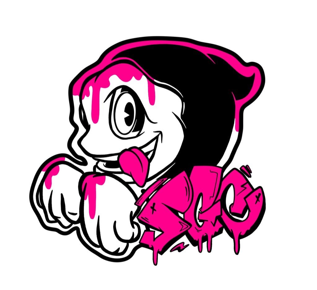 SGCのロゴ。ピンクと黒のゴーストのキャラクターとSGCの文字